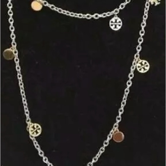 Tory Burch Silver/Gold Logo Necklace and Earrings - Picture 3 of 8